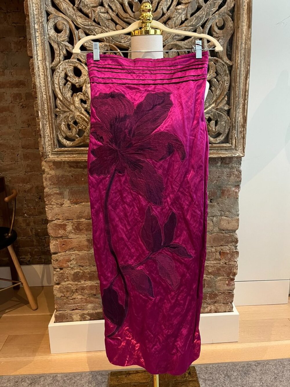 ERDEM Pink Silk embroidered & appliquéd midi Skirt with detachable Bow belt
